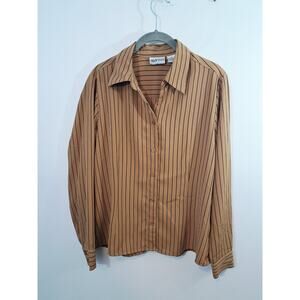 Apparenza Vintage Women's Brown Black Stripe Button-up Blouse In Size Medium